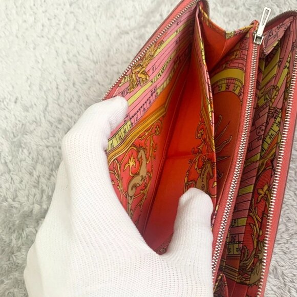 ❤HERMES Azap long silk in Veau Epsom Round-Zip-Wallet salmon pink/Silver Metal❤ - Picture 11 of 12